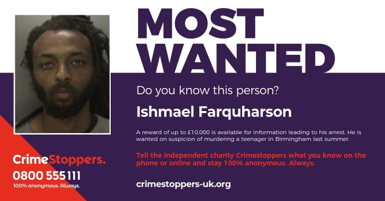 Reward to find man wanted for murder of Birmingham teenager