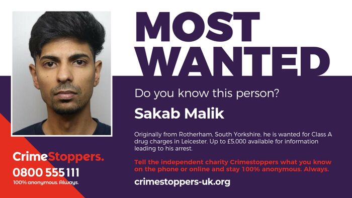 Appeal and reward to find Sakab Malik, wanted for Class A drugs charges in Leicester 