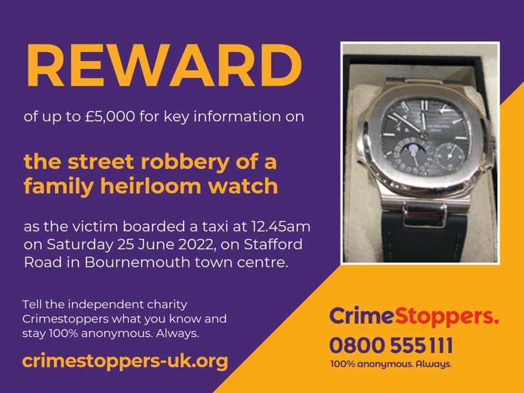 Bournemouth: £5,000 reward for information on street robbery of family heirloom watch