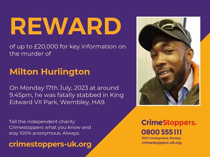 London: £20,000 reward for information on murder of Milton Hurlington in Brent