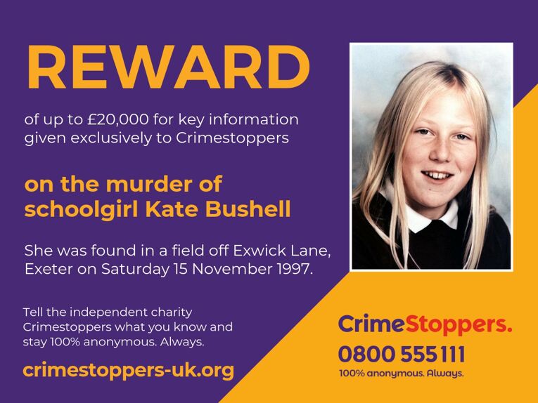 Exeter: 25th anniversary of schoolgirl Kate Bushell’s murder – £20,000 reward for information
