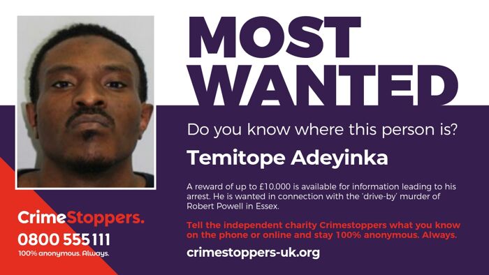 Essex: £10,000 reward to find Temitope Adeyinka wanted in connection with fatal drive-by shooting 