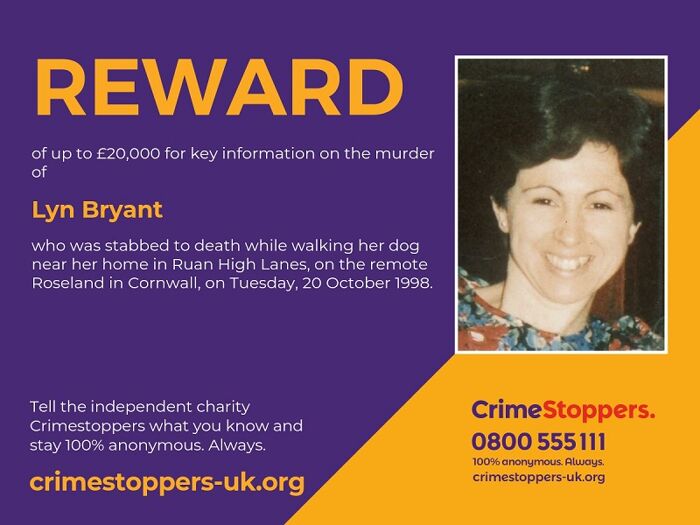 Cornwall: 25-year anniversary appeal to catch the killer of Lyn Bryant – we offer £20,000 reward