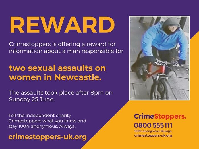 Appeal following sexual assaults in Newcastle - reward available to identify man responsible 