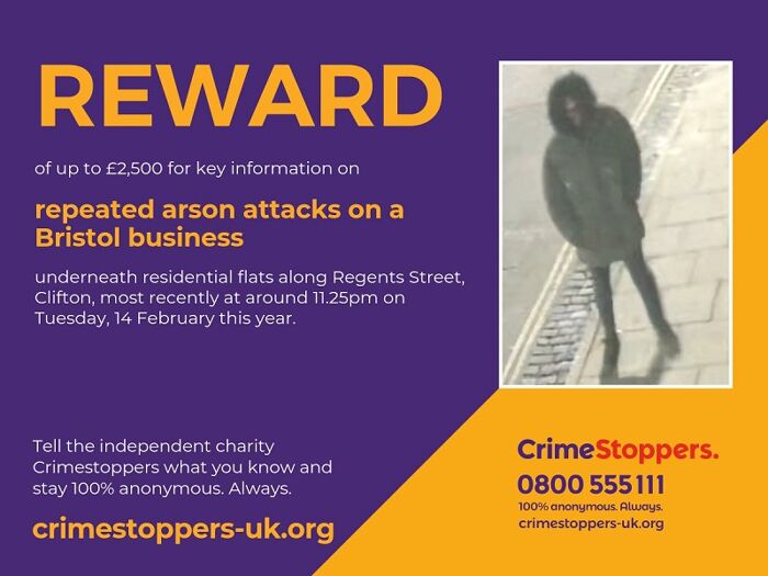 Bristol: £2,500 reward following repeated arson attacks on a business 